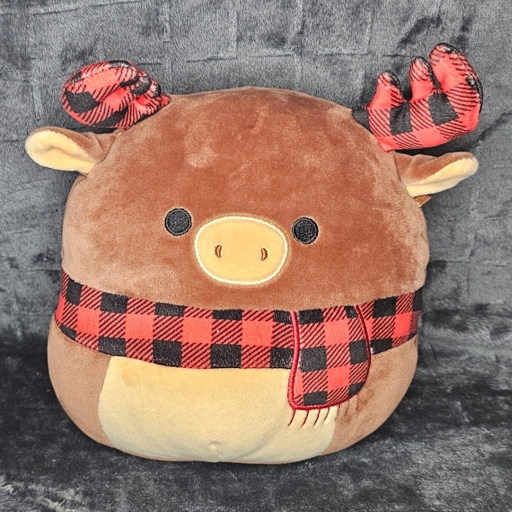 Squishmallows Alfred the Reindeer 8" Plush Brown Buffalo Plaid Scarf 2022